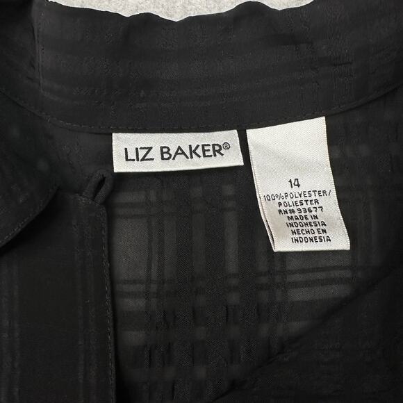 Liz Baker Sheer Shirt WMNS 14 Black Textured Grid Long Sleeve Button Up Bouse - Picture 9 of 10